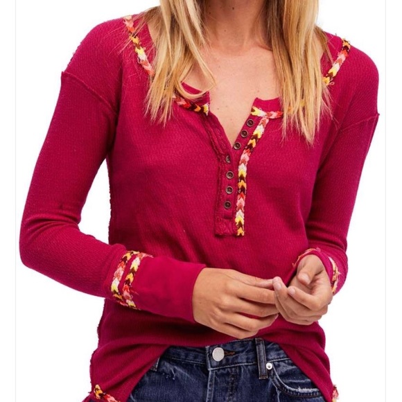 Free People Tops - Free People Embroidered Thermal Tee